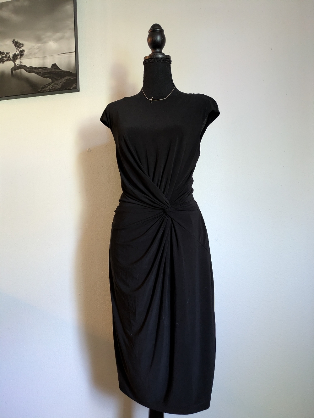 Lauren Ralph Lauren Black Twist-Front Cap Sleeve Sheath Dress - Size 14